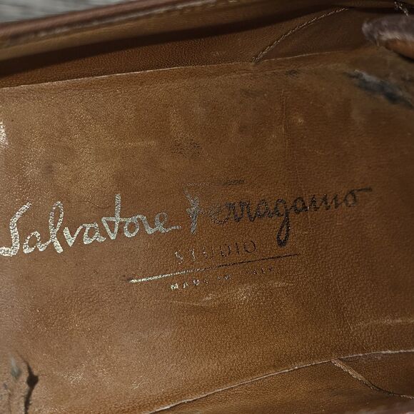 Salvatore Ferragamo Studio Men's Sz 9.5 D Brown Monk Strap Cap Toe Dress Shoes - Picture 7 of 10